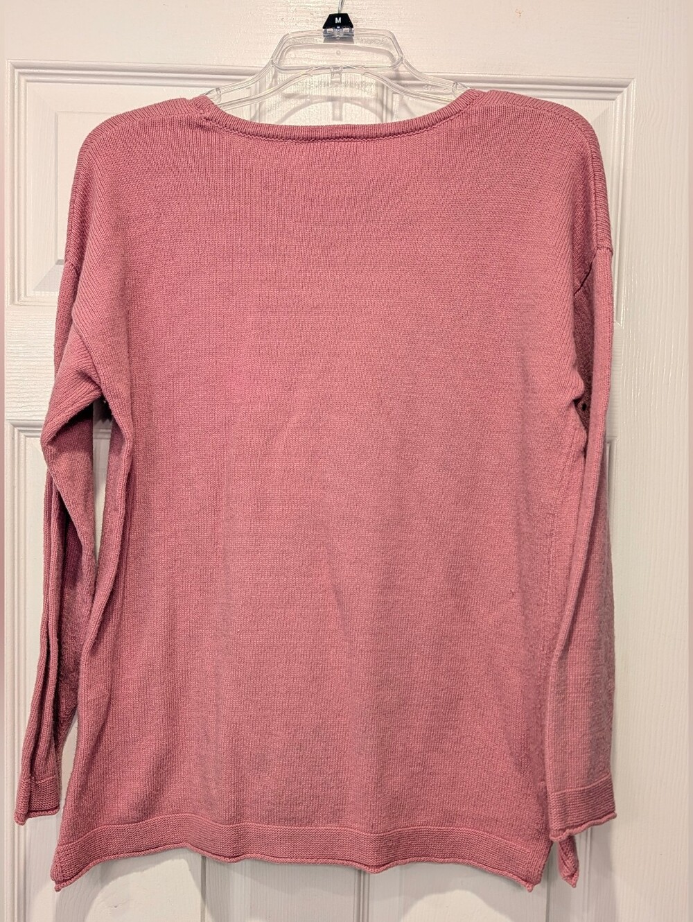 FOIL Pink Merino Wool Cotton Cable Fisherman Knit Sweater M Cross Applique Boho - Picture 3 of 8